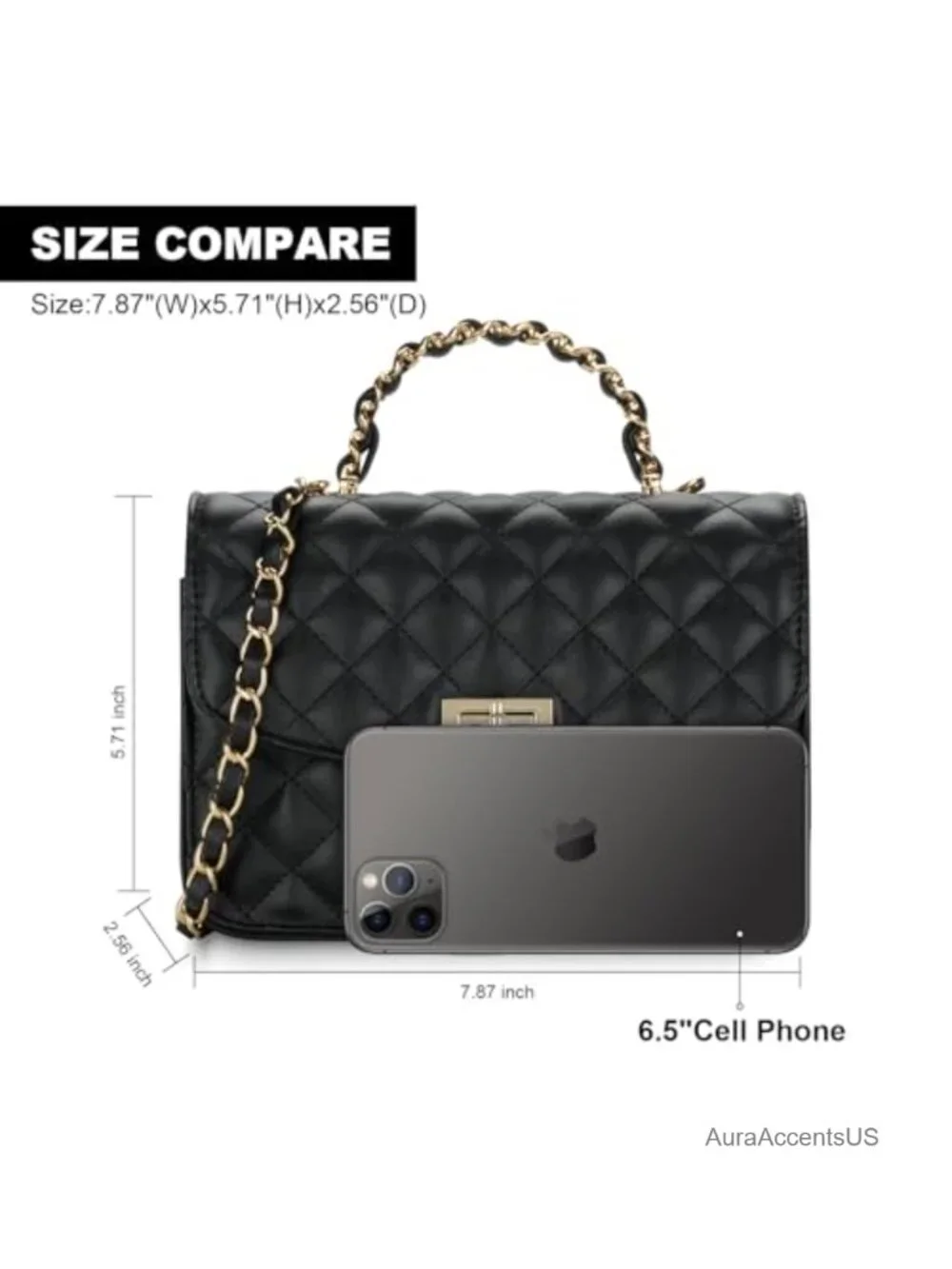 Quilted Vegan Leather Crossbody Bag with Twist Lock, Clutch Purse, Shoulder